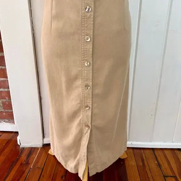 Vintage Y2K Talbots Button Front Shirt Dress Beige Midi Shell Buttons 10 - Picture 4 of 8